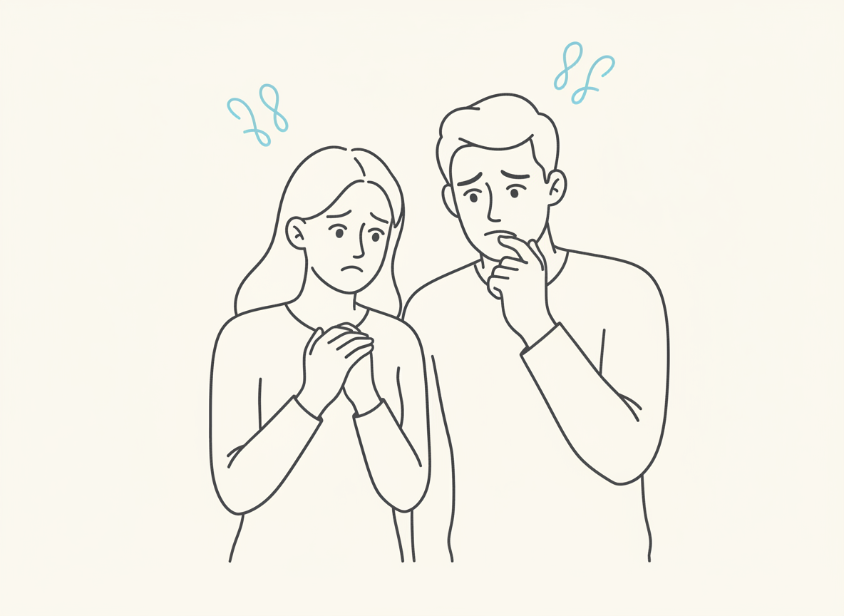 Firefly_GeminiFlash_不安そうな男女　イラスト　シンプル 949369.png